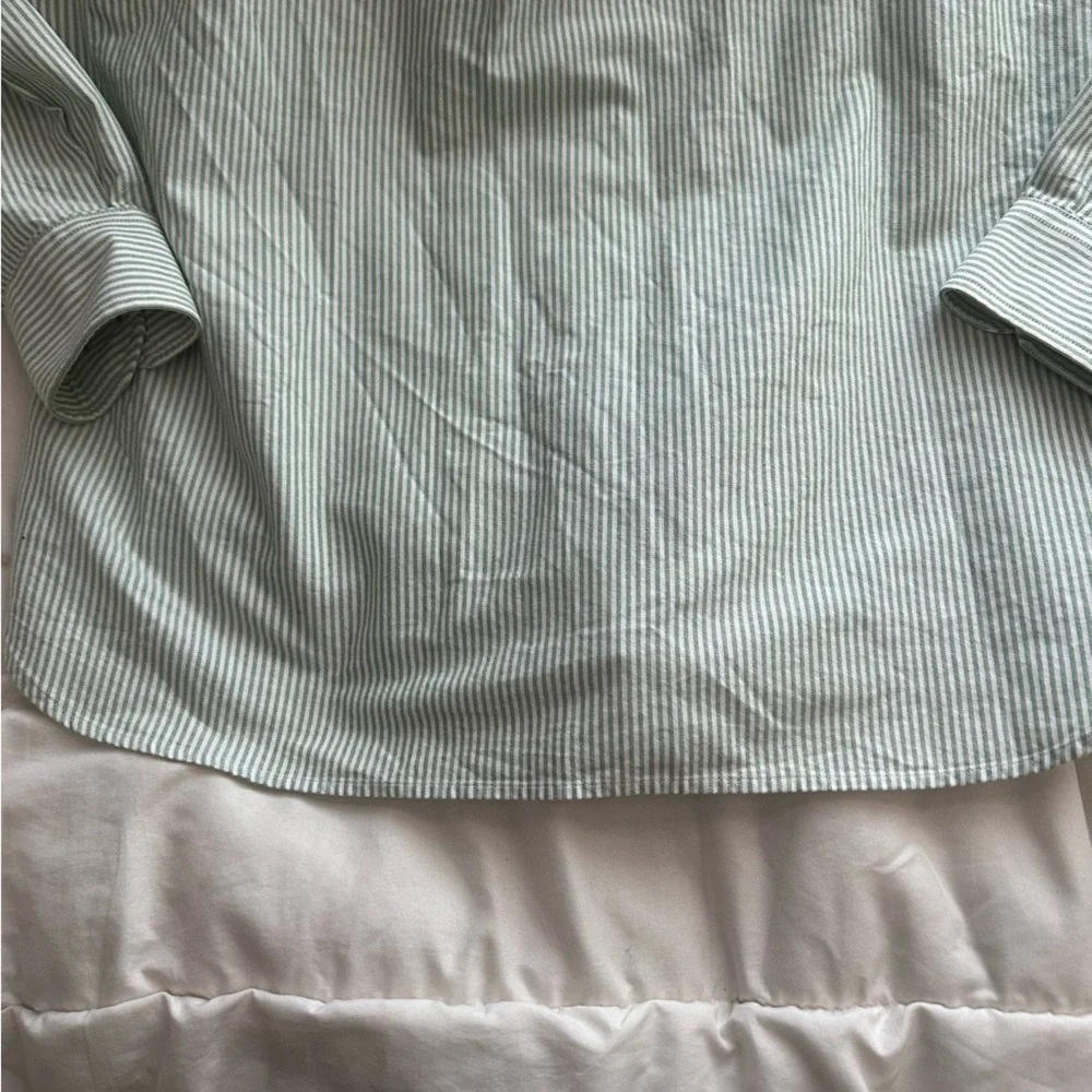 Tommy Hilfiger Oxford Green Striped Shirt Original Crest Logo Men's MEDIUM - Picture 8 of 10